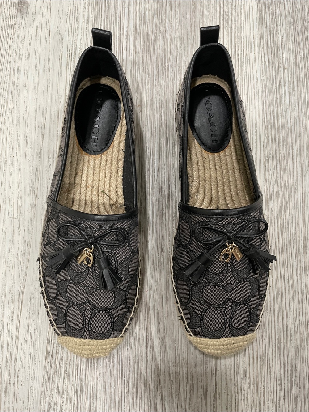 Coach Black Signature Canvas Espadrilles with Tassel Charm